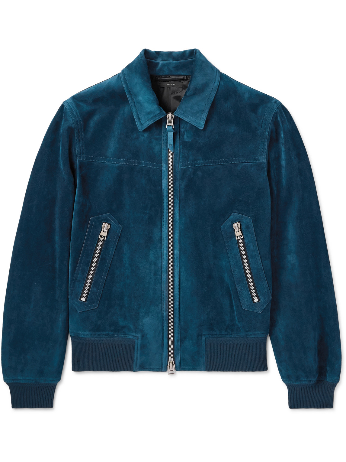 Tom Ford Slim-fit Suede Bomber Jacket In Blue