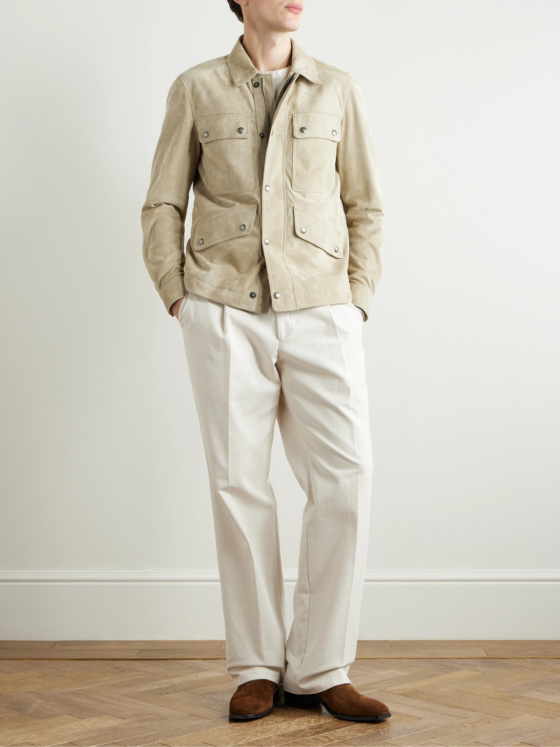 Tom Ford Suede Field Jacket In Neutrals