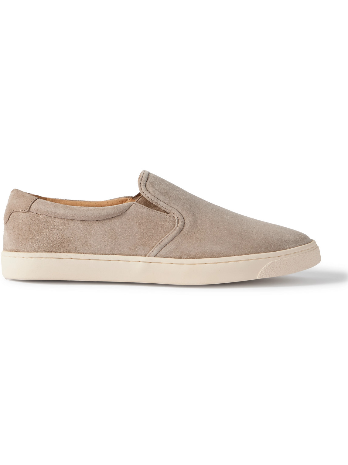 Brunello Cucinelli Light Beige Suede Slip-ons Men In Gray