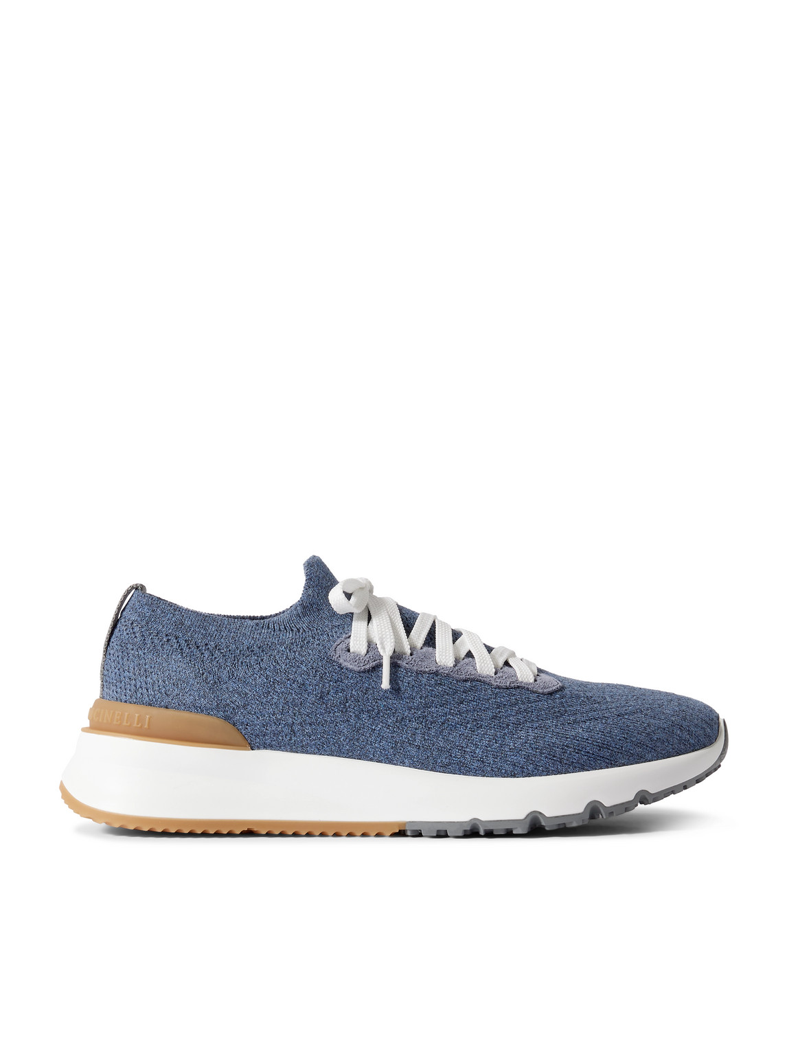 Brunello Cucinelli Rubber and Suede-Trimmed Stretch-Knit Sneakers - Men