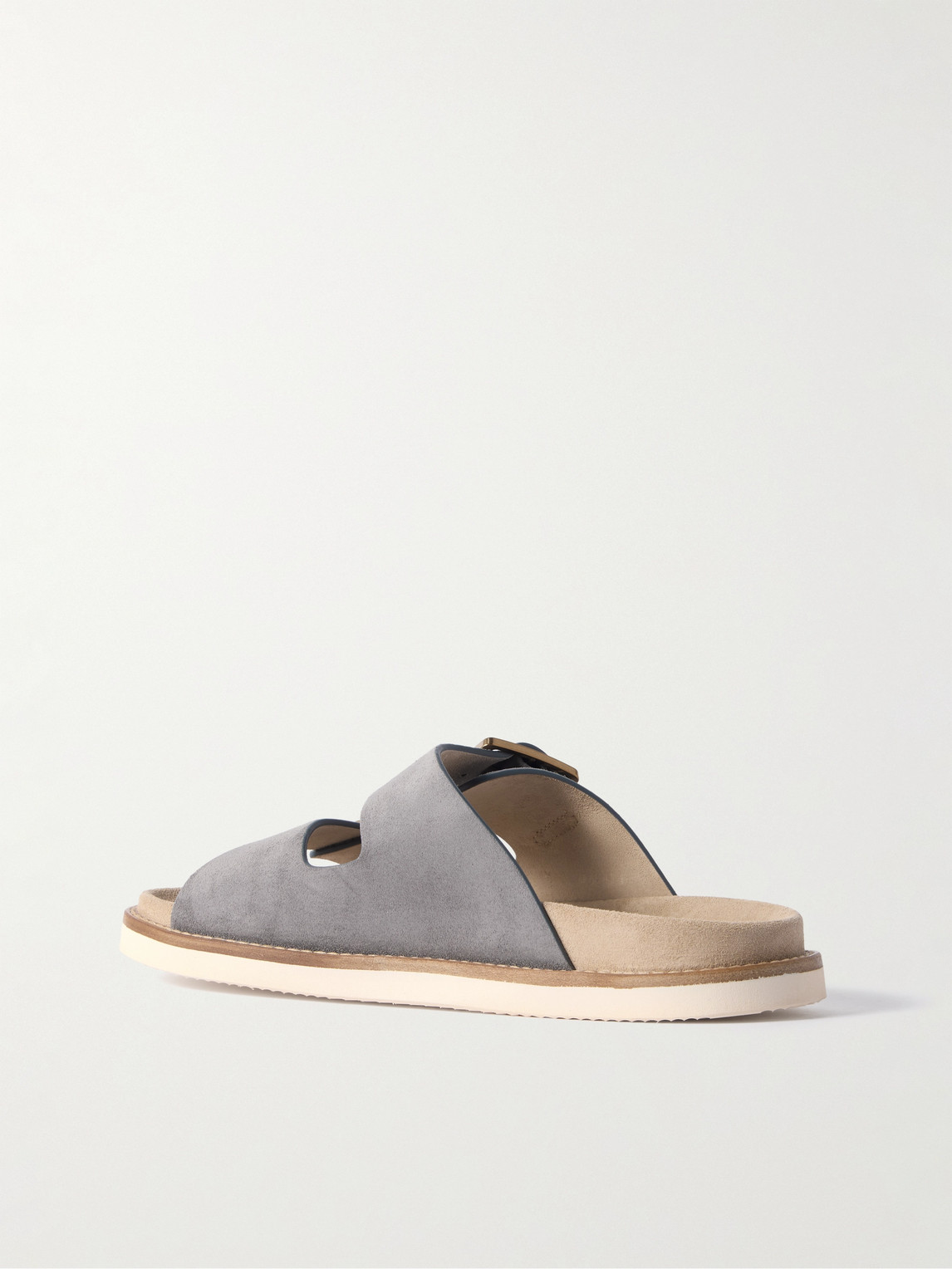 Brunello Cucinelli Pebble Silver-toned-hardware Leather Sandals In Gray