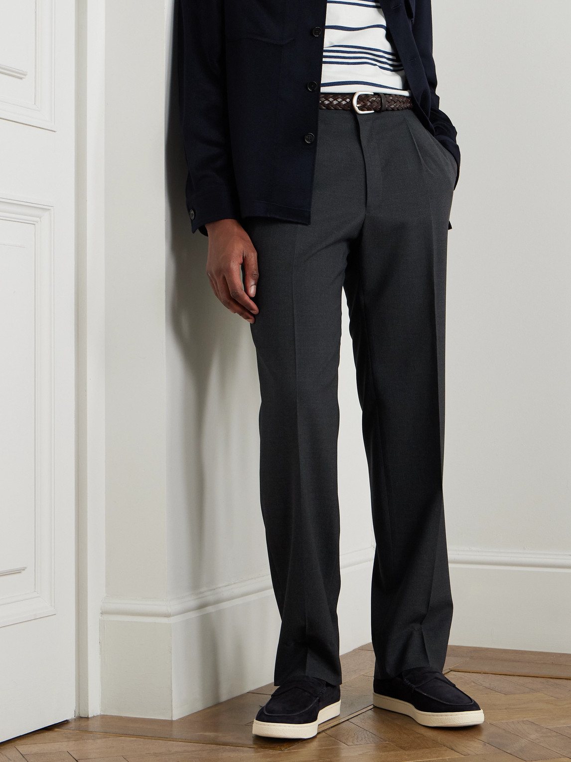 Brunello Cucinelli Blue Leather Loafers With Minimalist Design In Blue