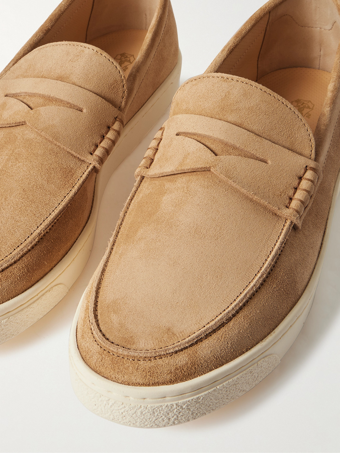 Brunello Cucinelli Suede Penny Loafers In Brown