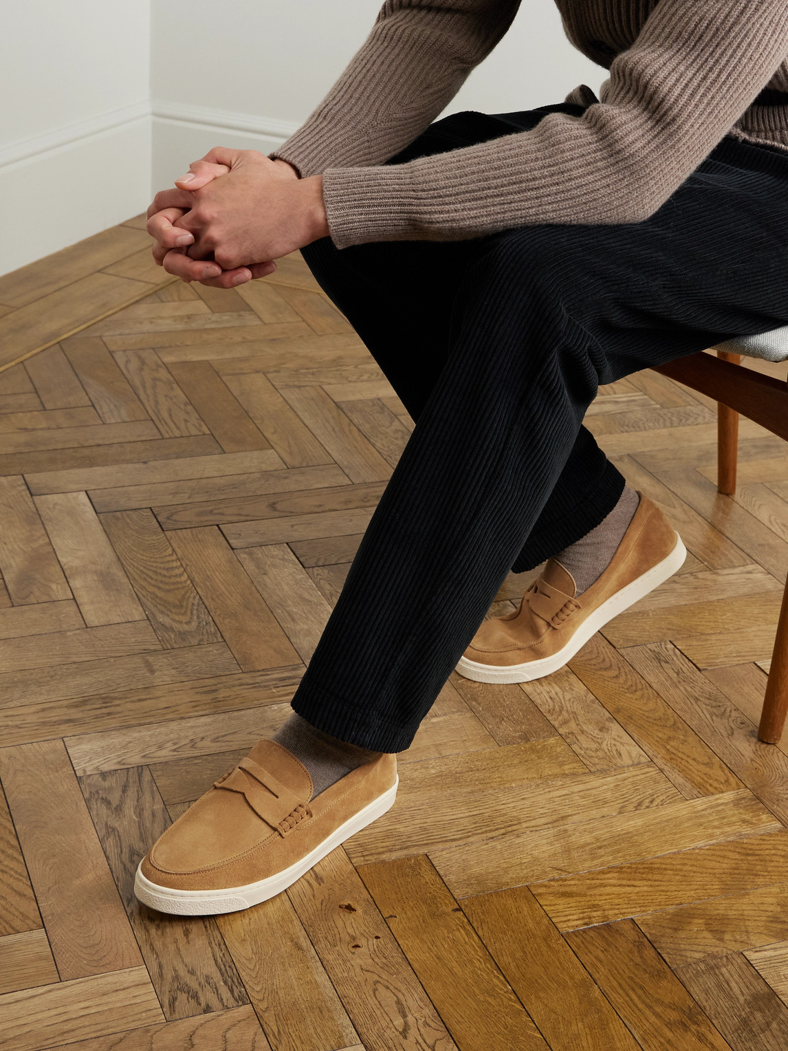 Brunello Cucinelli Suede Penny Loafers In Brown