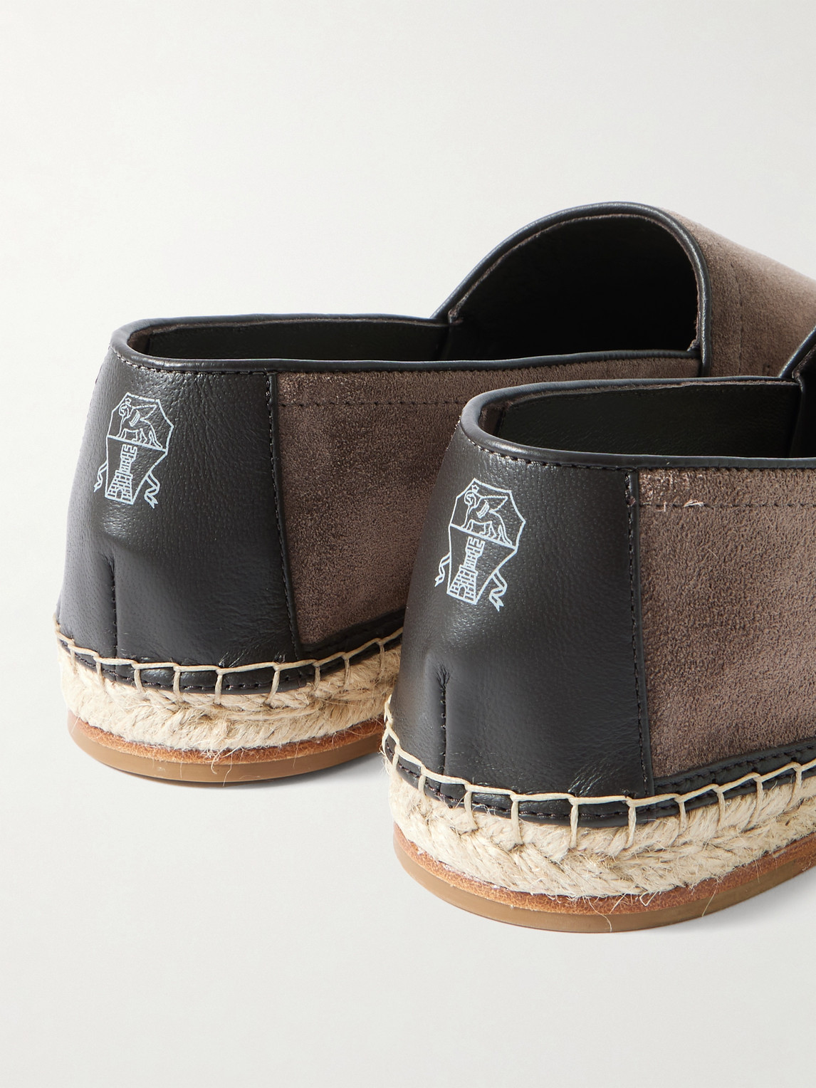Brunello Cucinelli Round Toe Suede Espadrilles With Jute Sole In Brown