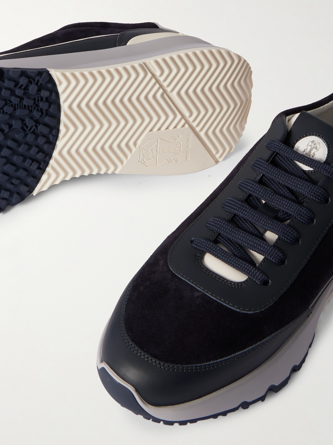 Brunello Cucinelli Leather-trimmed Suede Sneakers In Blue