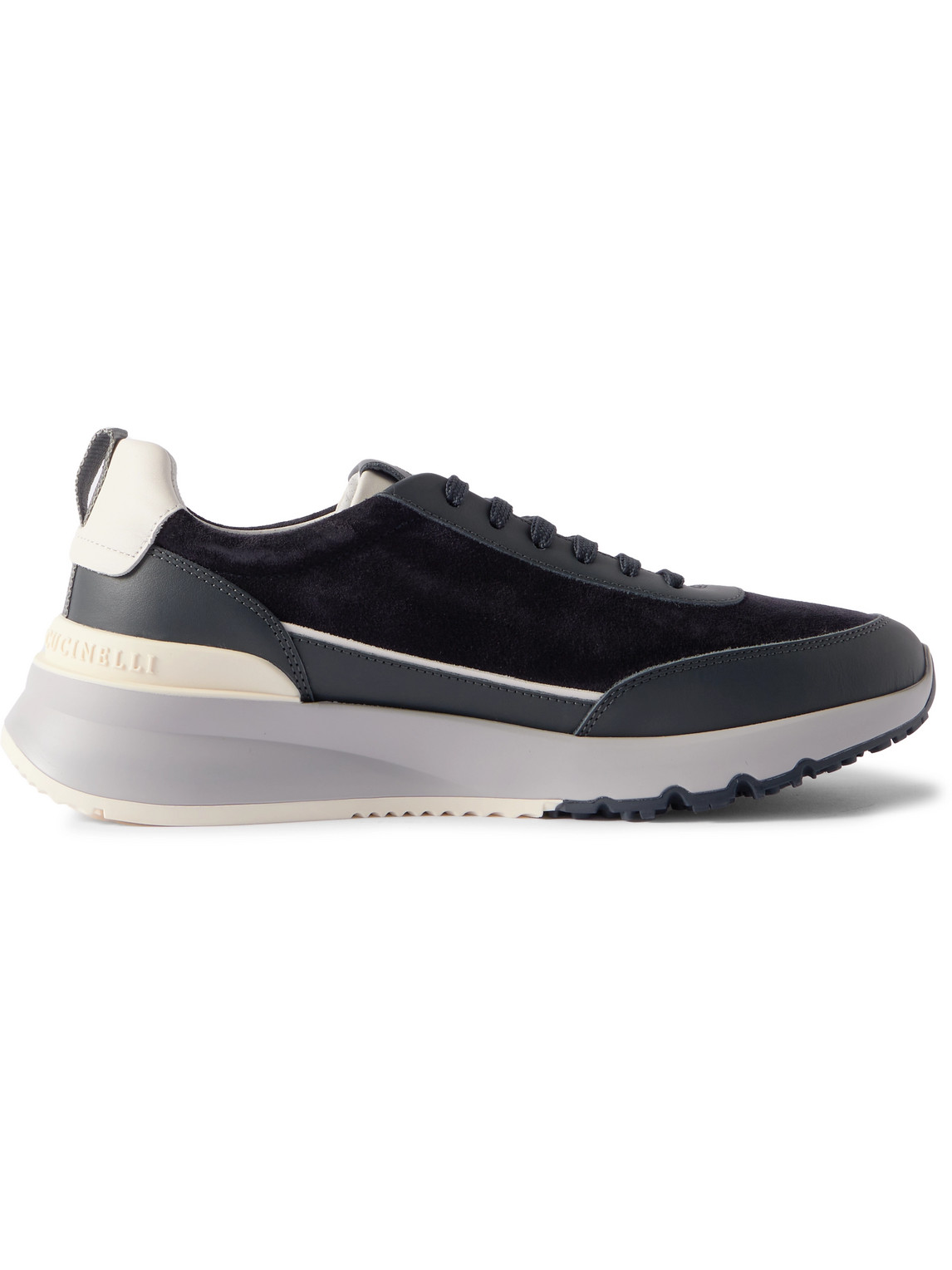 Brunello Cucinelli Leather-trimmed Suede Sneakers In Blue