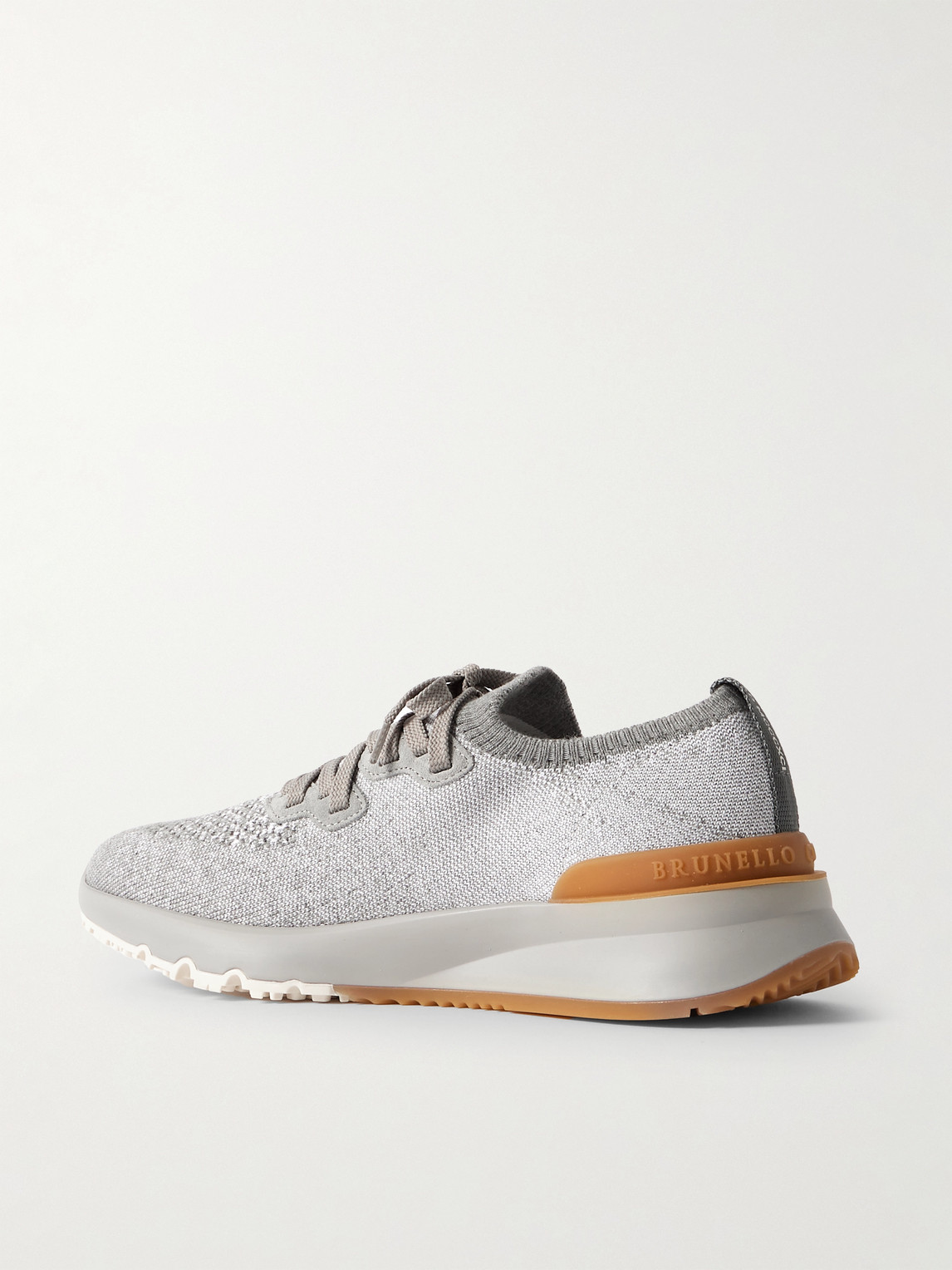 Brunello Cucinelli Suede-trimmed Stretch-knit Sneakers In Blue