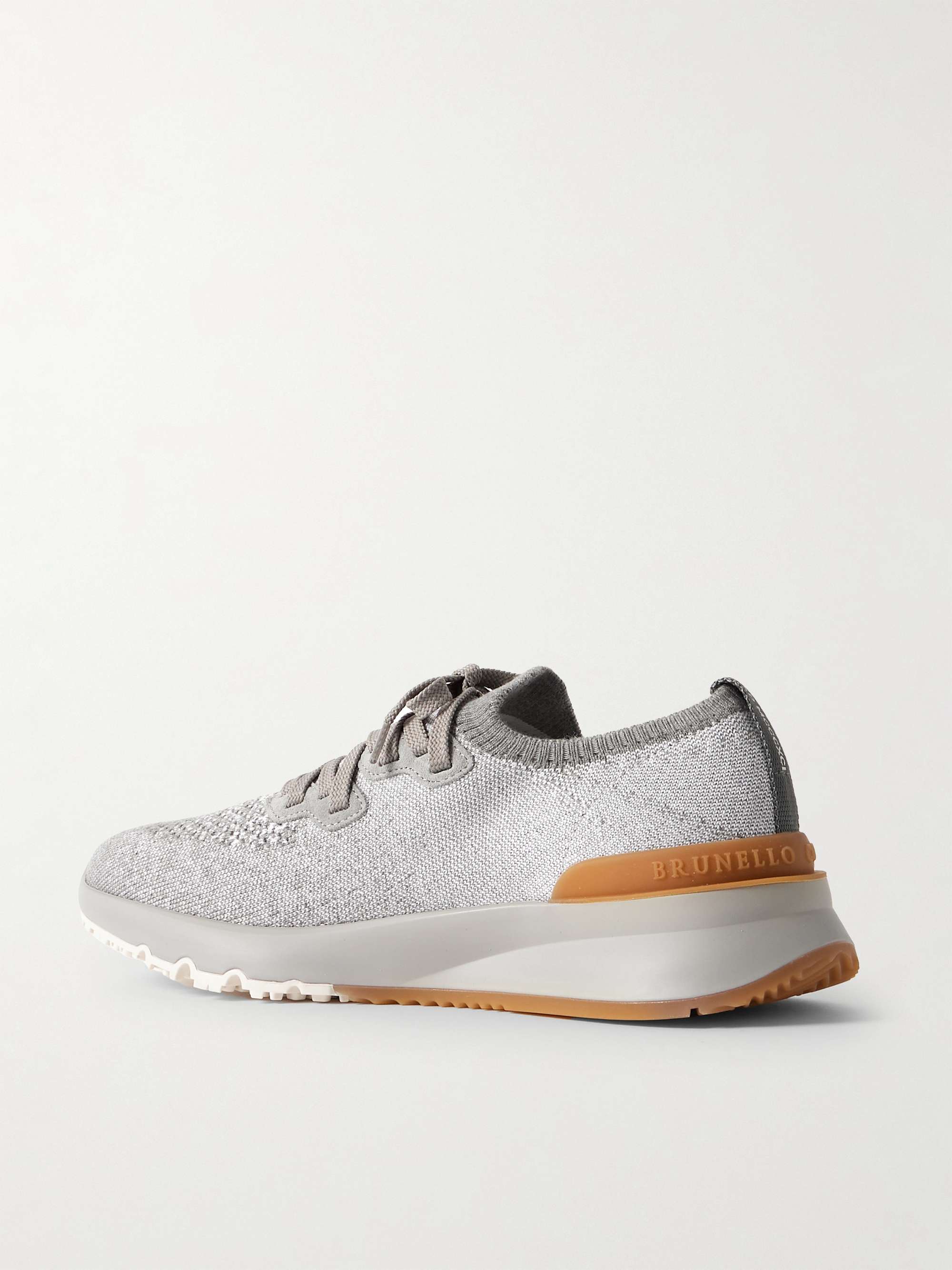 BRUNELLO CUCINELLI Suede-Trimmed Stretch-Knit Sneakers