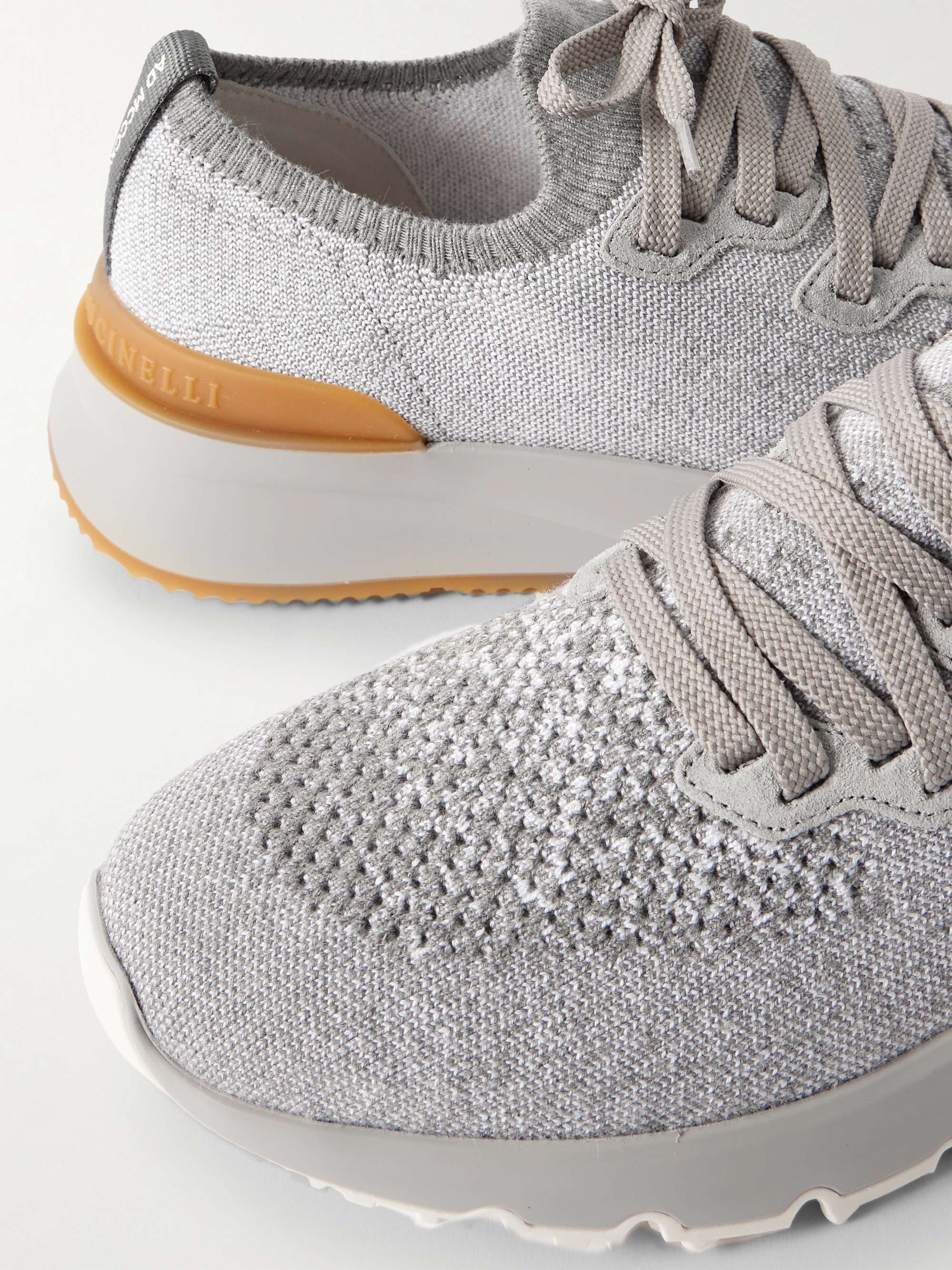 BRUNELLO CUCINELLI Suede-Trimmed Stretch-Knit Sneakers