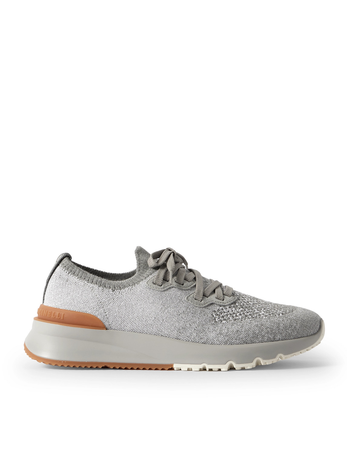 Brunello Cucinelli Suede-trimmed Stretch-knit Sneakers In Blue