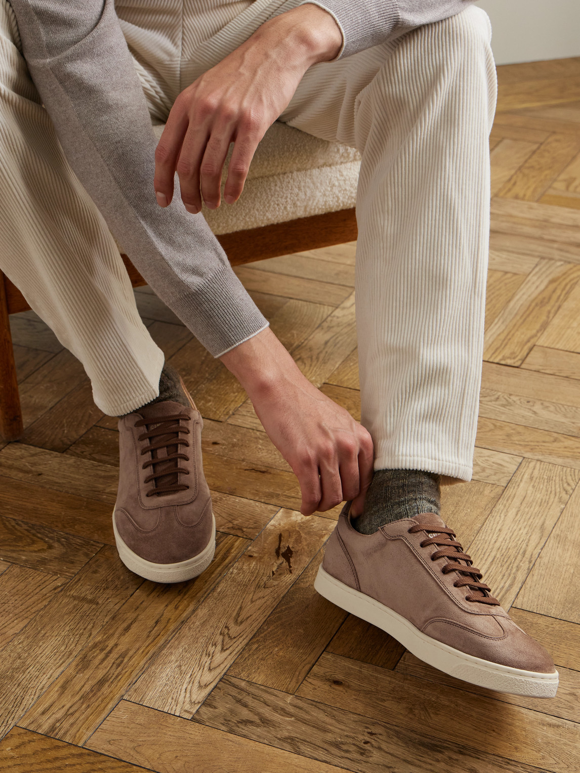 Brunello Cucinelli Coda Di Rondine Suede Sneakers In Brown
