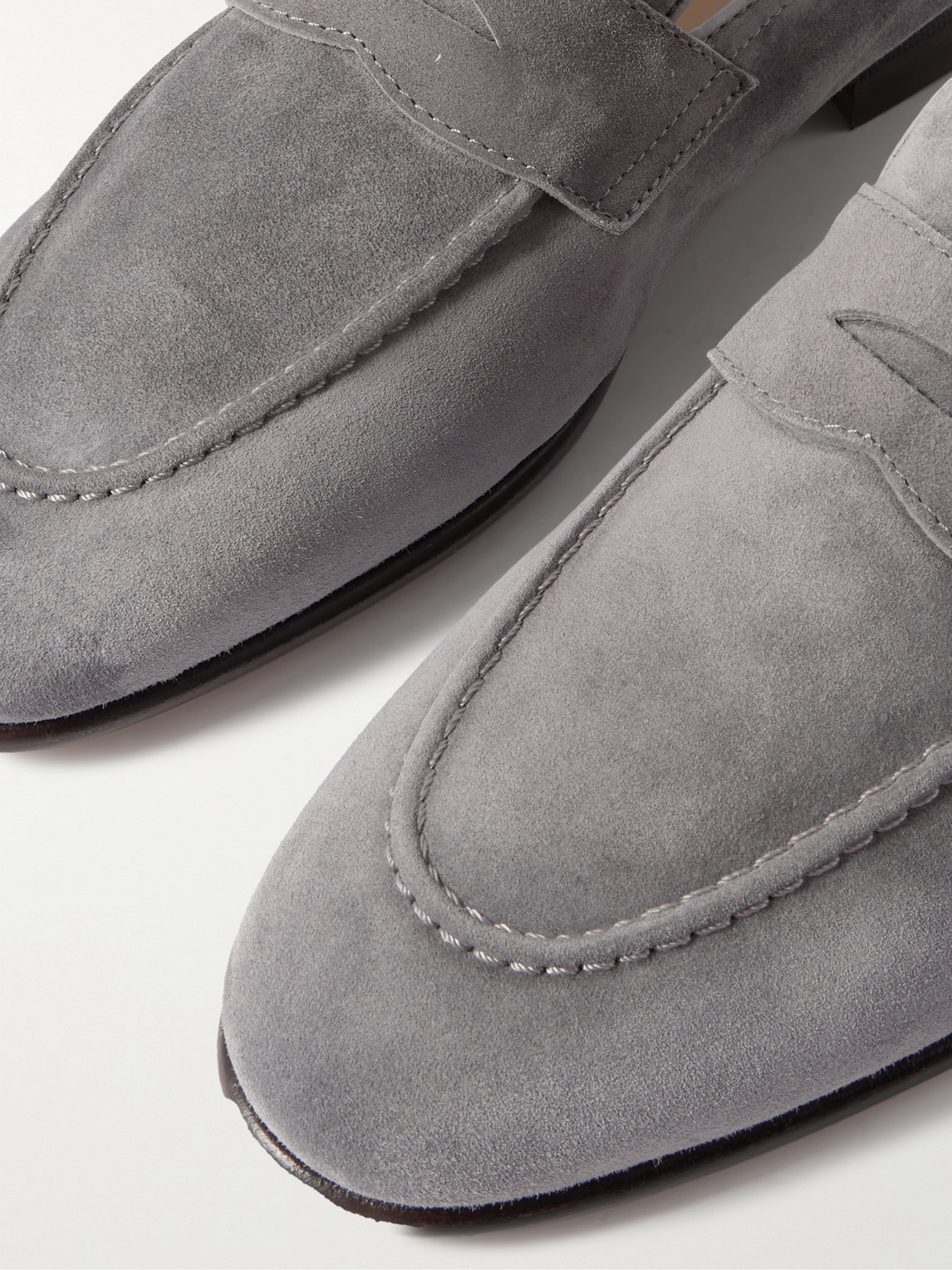 Brunello Cucinelli Suede Penny Loafers In Gray