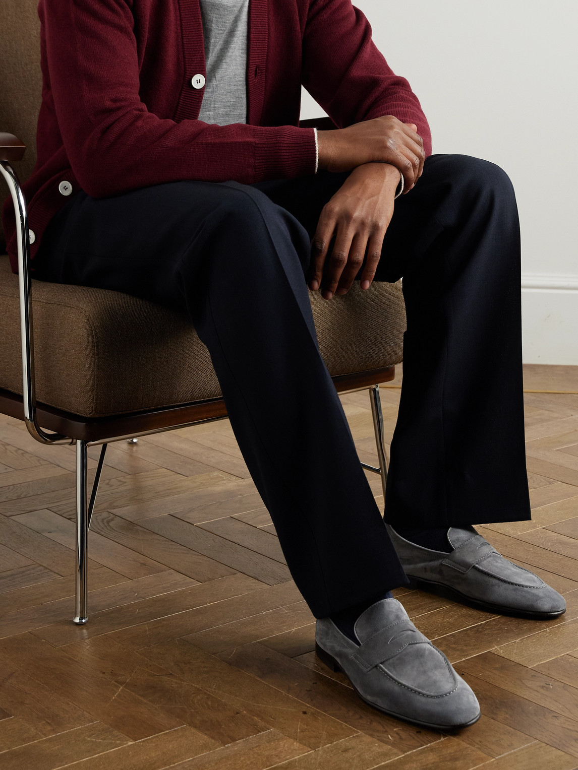 Brunello Cucinelli Suede Penny Loafers In Gray