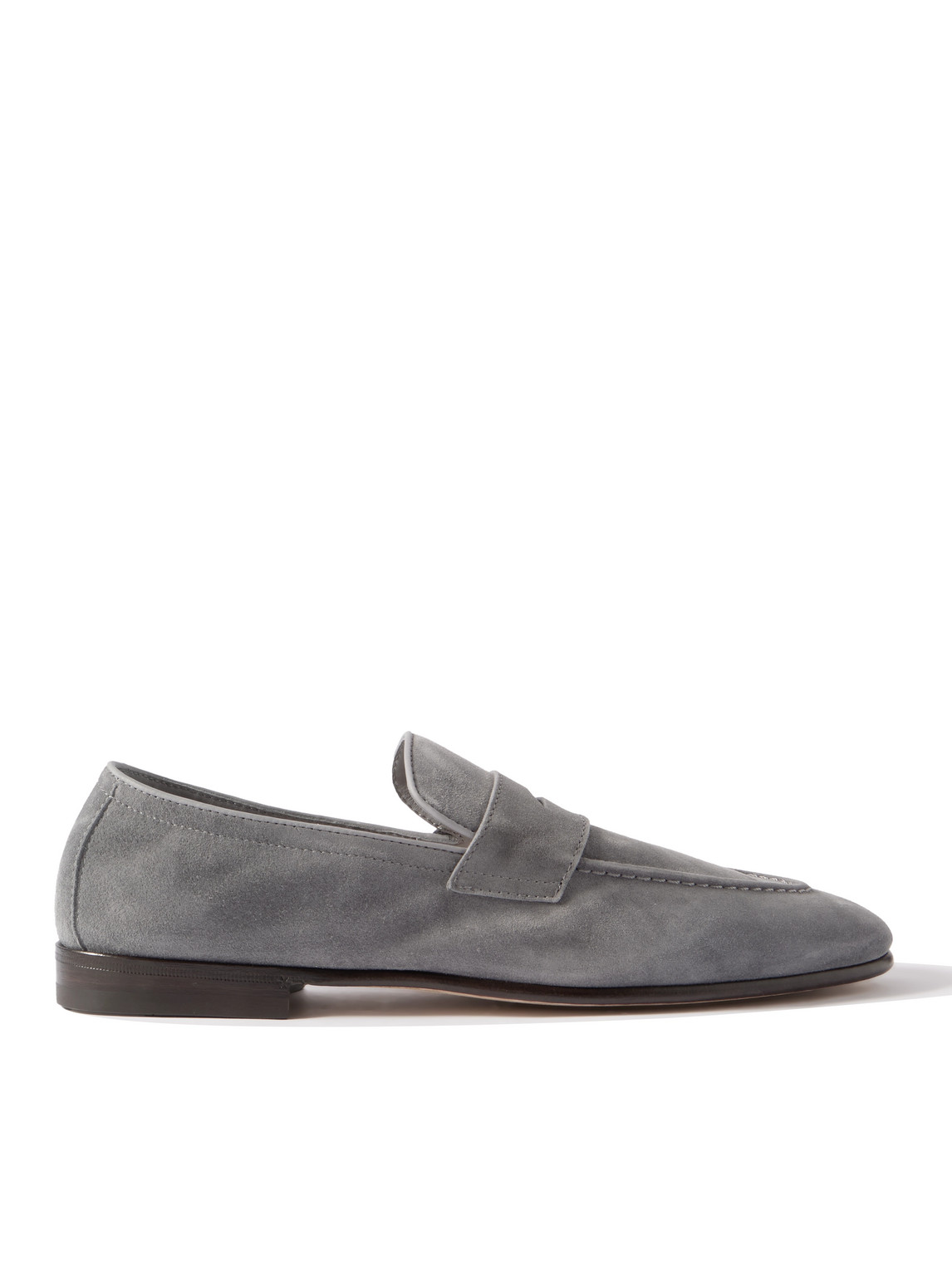 Brunello Cucinelli Suede Penny Loafers In Gray