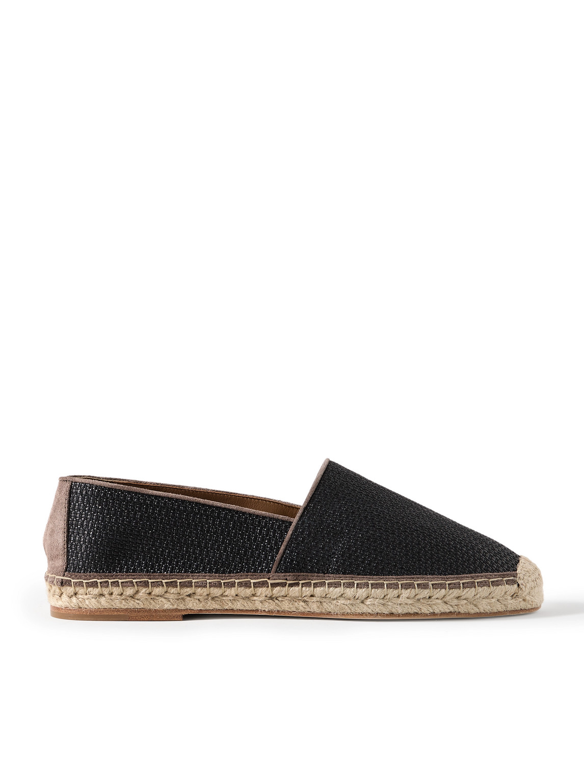 Brunello Cucinelli Suede-trimmed Raffia Espadrilles In Black
