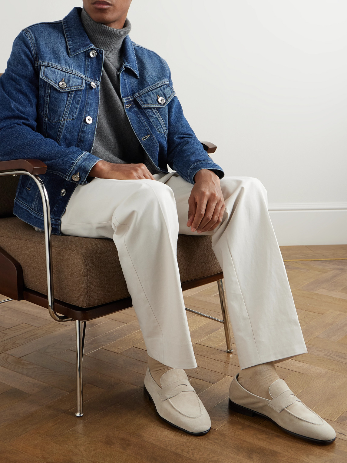 Shop Brunello Cucinelli Suede Penny Loafers In Neutrals