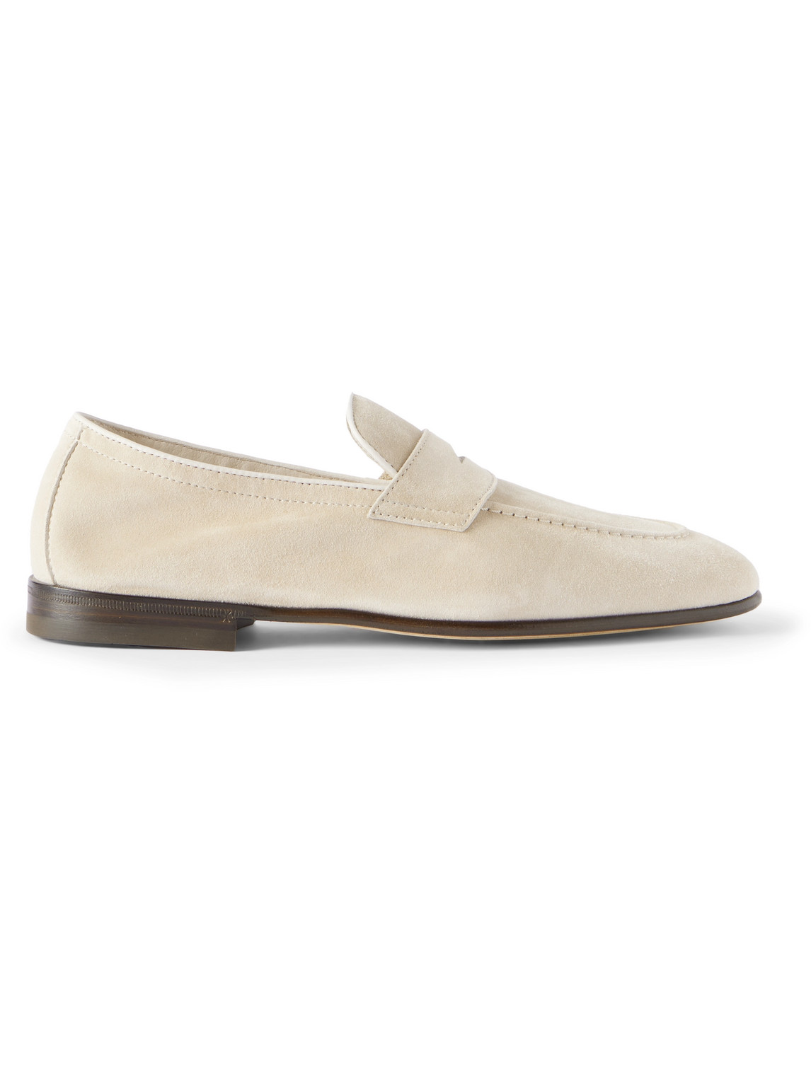 Shop Brunello Cucinelli Suede Penny Loafers In Neutrals