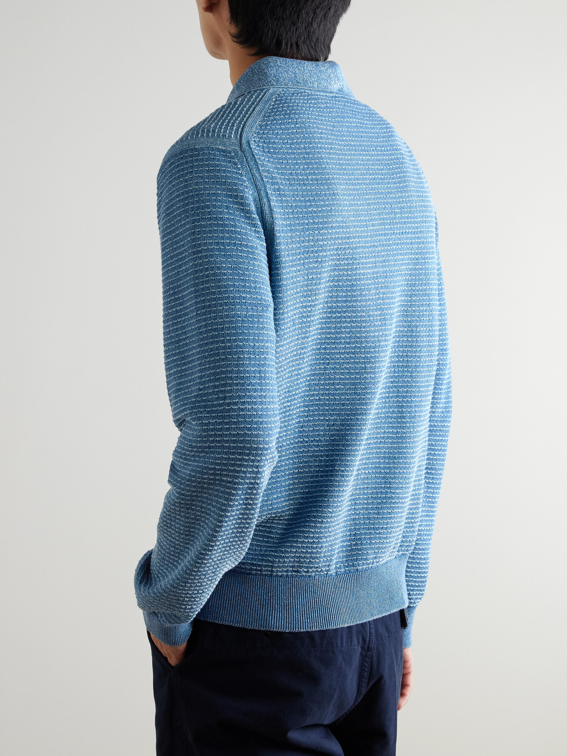 PAUL SMITH WAFFLE-KNIT COTTON AND LINEN-BLEND CARDIGAN