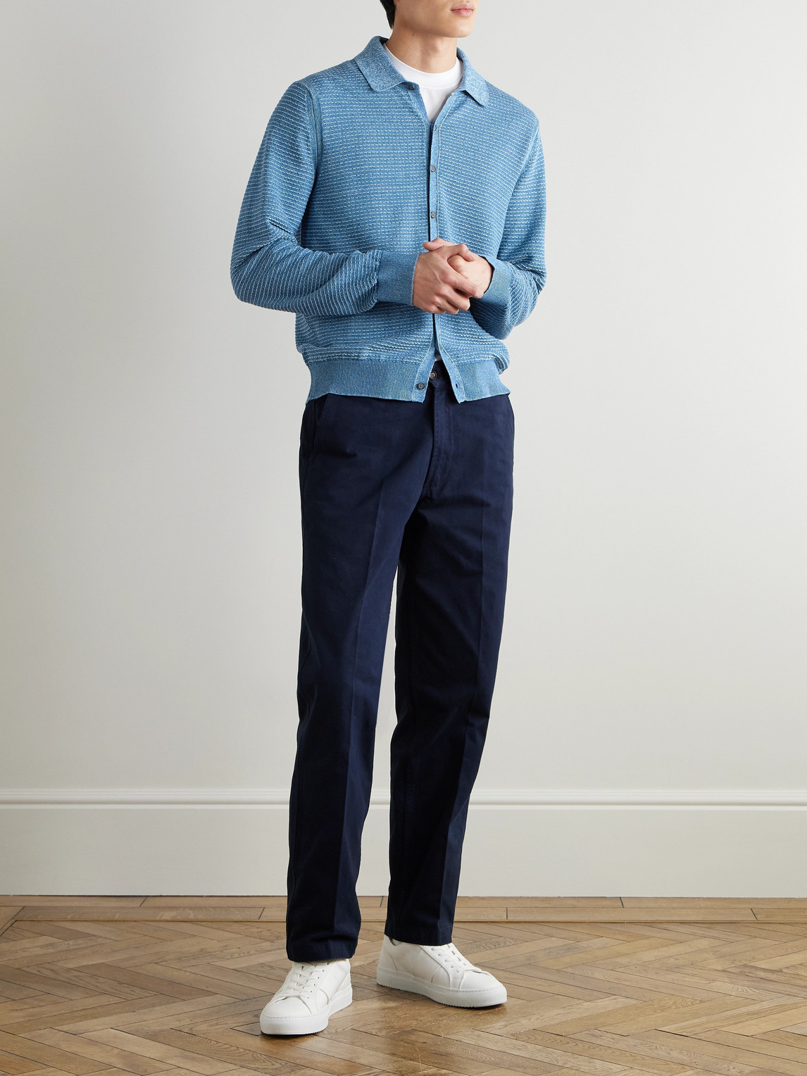PAUL SMITH WAFFLE-KNIT COTTON AND LINEN-BLEND CARDIGAN