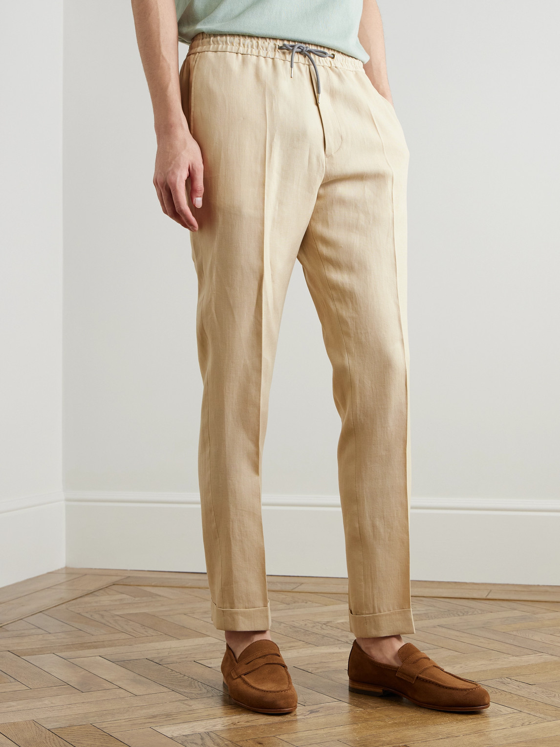 PAUL SMITH TAPERED LINEN DRAWSTRING TROUSERS