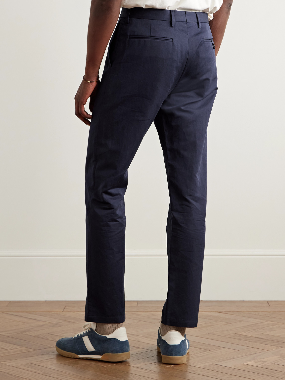 Shop Paul Smith Slim-fit Straight-leg Cotton And Linen-blend Suit Trousers In Blue
