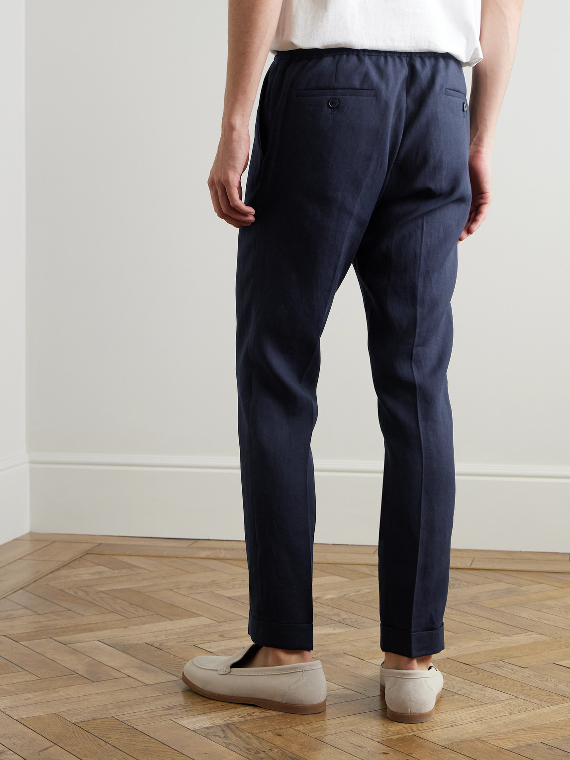 Shop Paul Smith Slim-fit Straight-leg Linen Drawstring Trousers In Blue