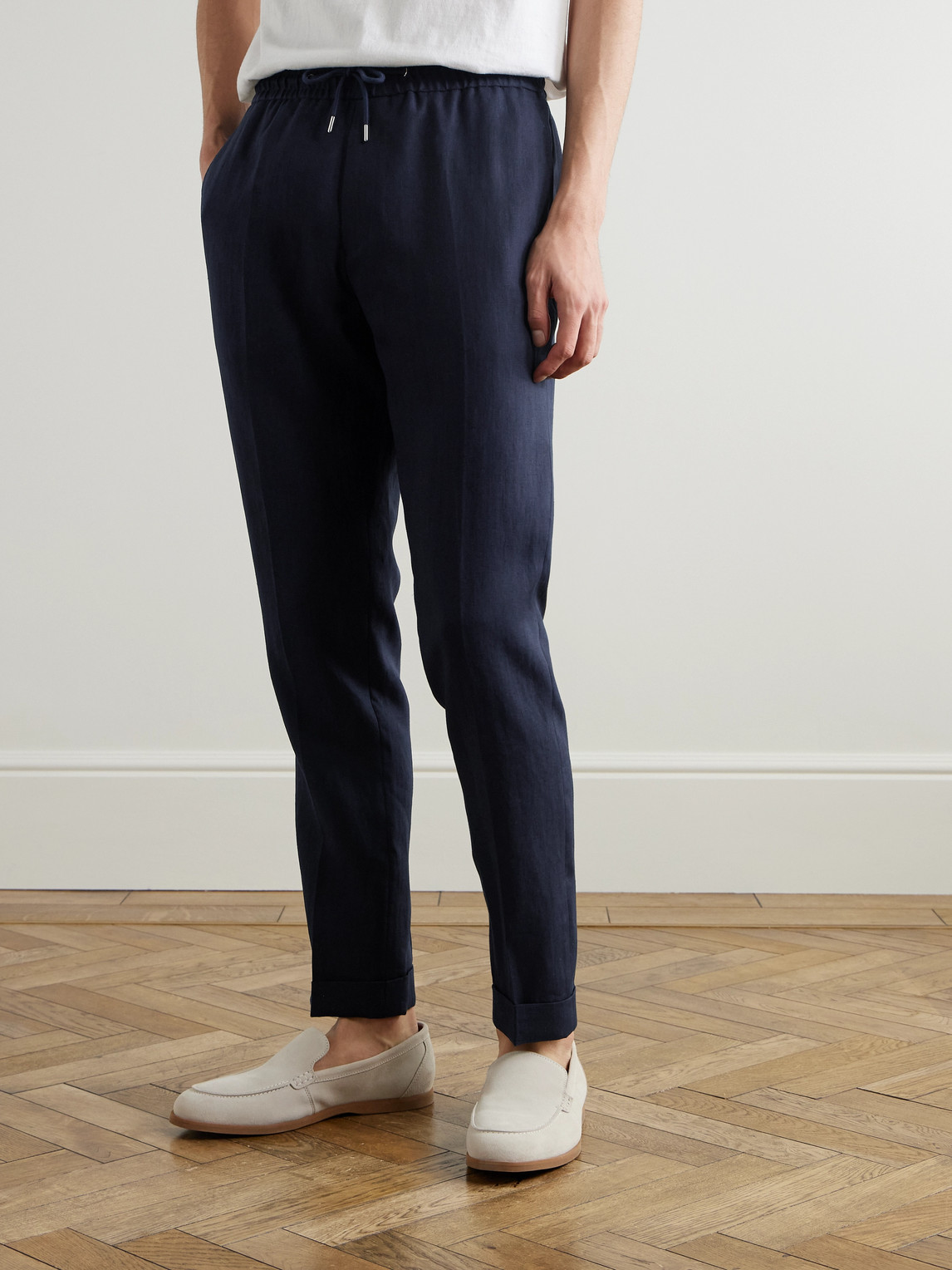 PAUL SMITH SLIM-FIT STRAIGHT-LEG LINEN DRAWSTRING TROUSERS