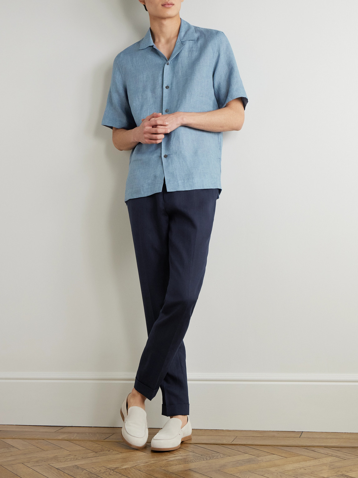 PAUL SMITH SLIM-FIT STRAIGHT-LEG LINEN DRAWSTRING TROUSERS