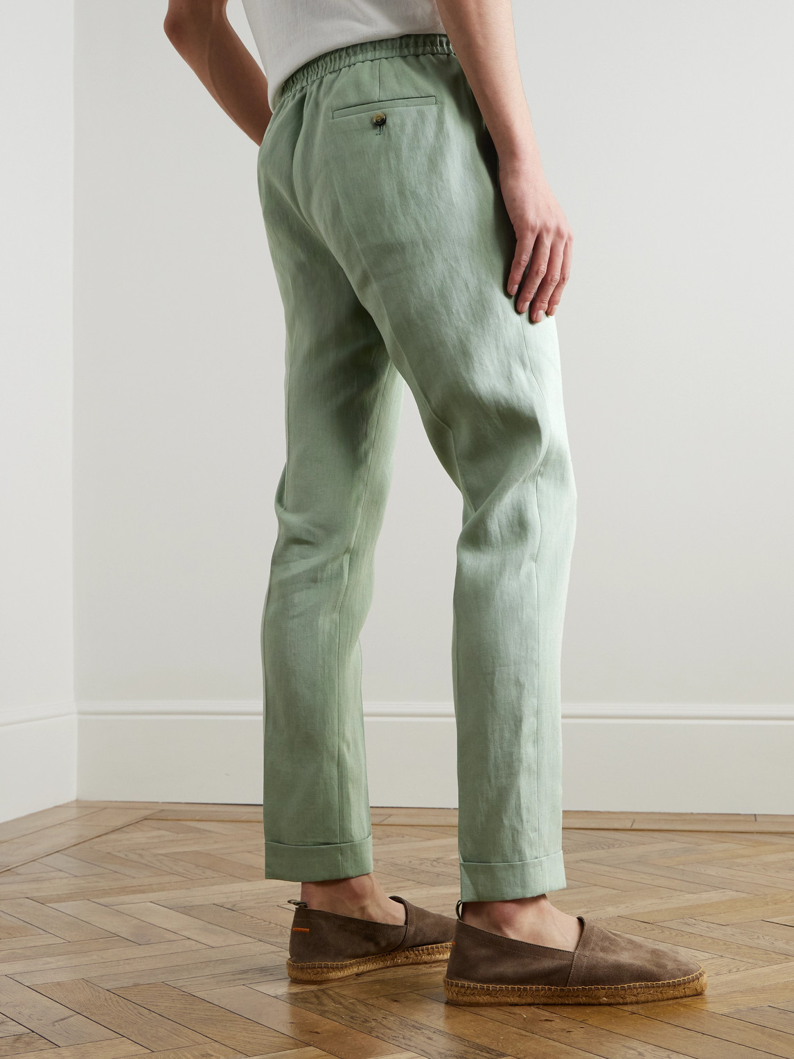 Shop Paul Smith Slim-fit Straight-leg Linen Drawstring Trousers In Green