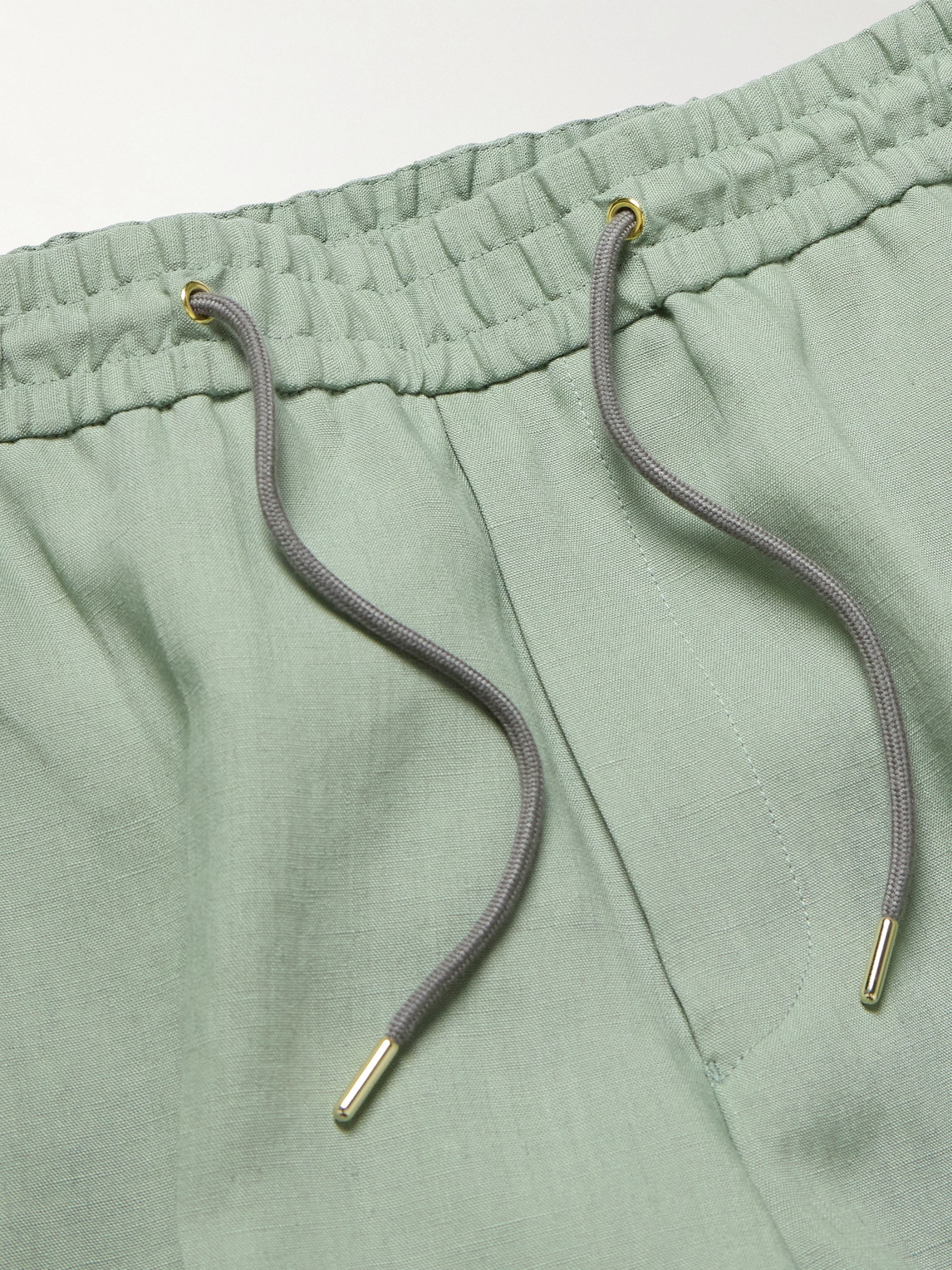 Shop Paul Smith Slim-fit Straight-leg Linen Drawstring Trousers In Green