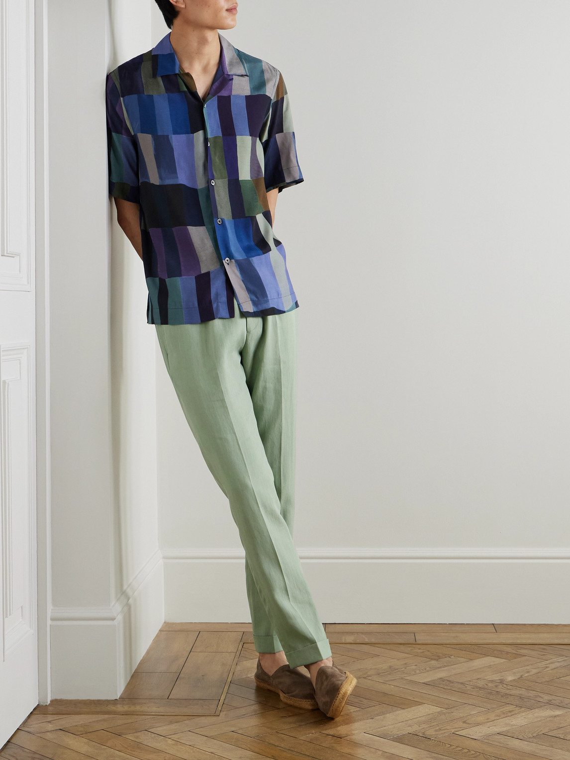 Shop Paul Smith Slim-fit Straight-leg Linen Drawstring Trousers In Green