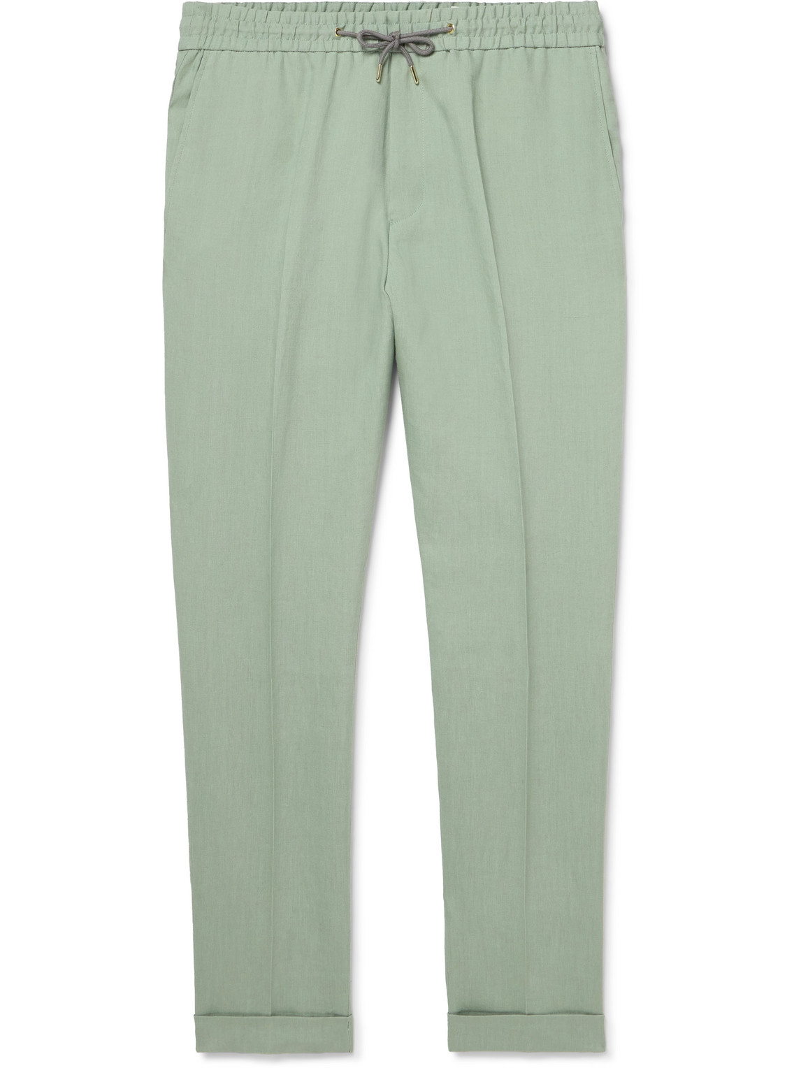 Shop Paul Smith Slim-fit Straight-leg Linen Drawstring Trousers In Green