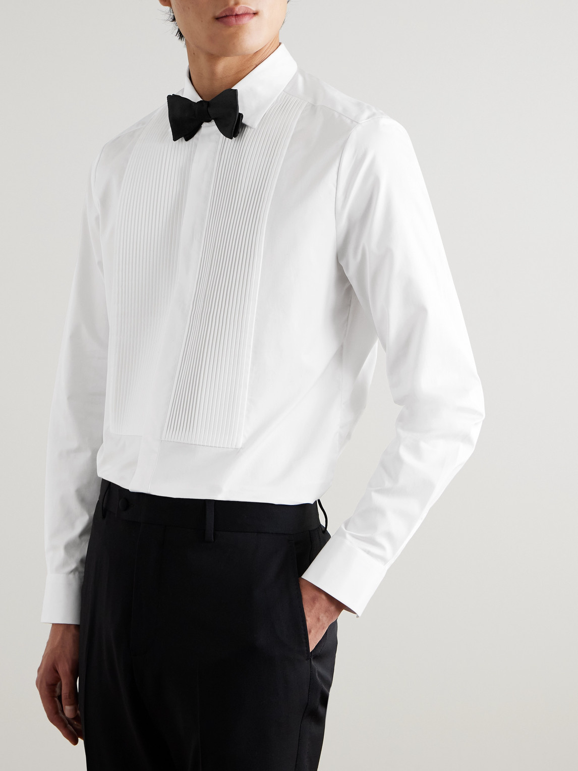 Mr P. - Cutaway-Collar Pleated Cotton-Poplin Tuxedo Shirt