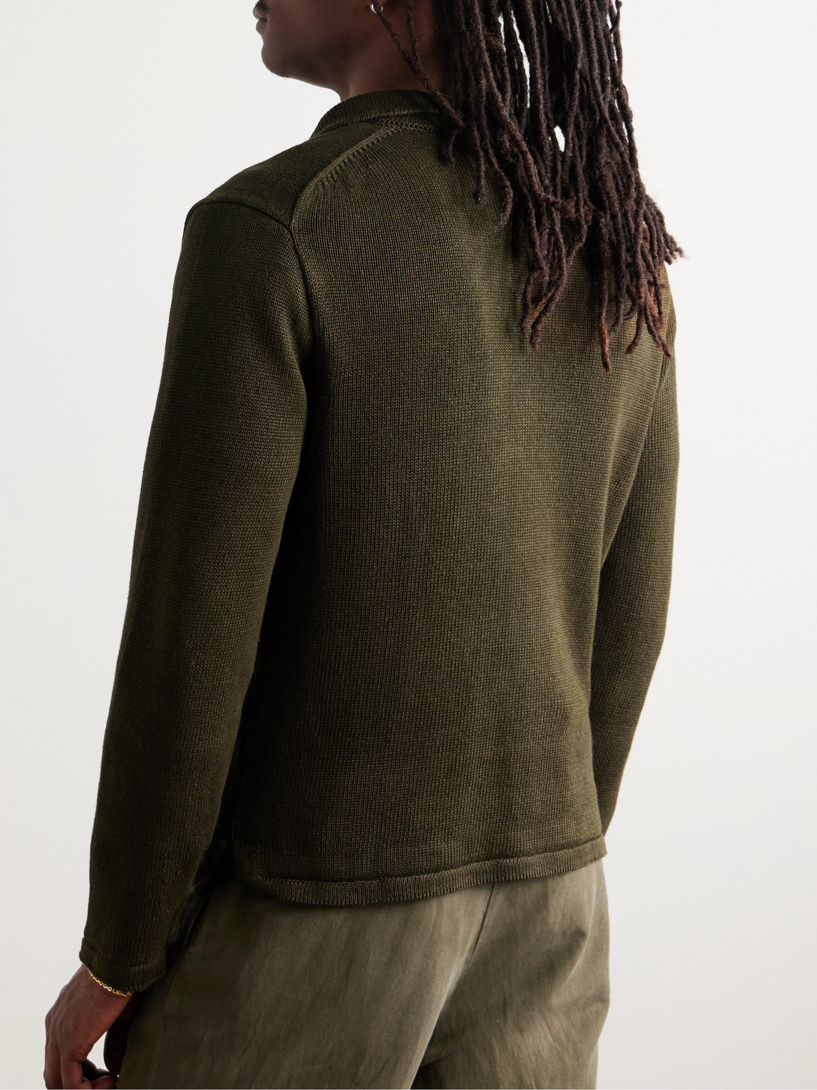 Inis Meain Pub Jacket Linen Cardigan In Green