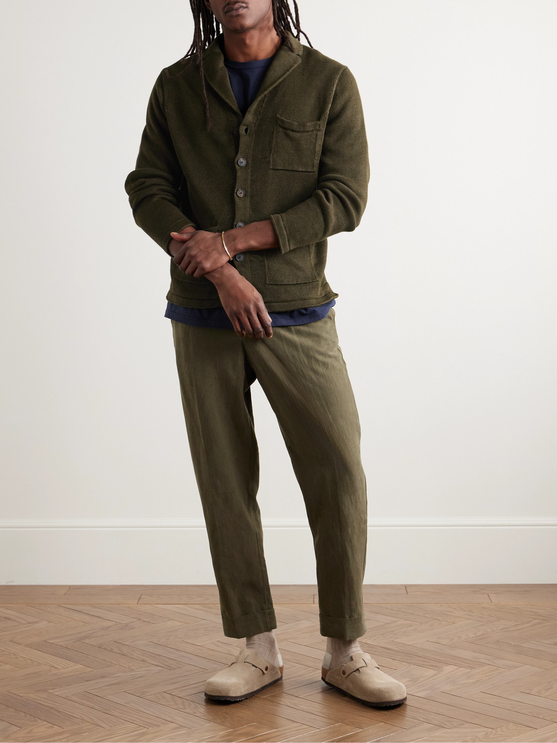 Inis Meain Pub Jacket Linen Cardigan In Green