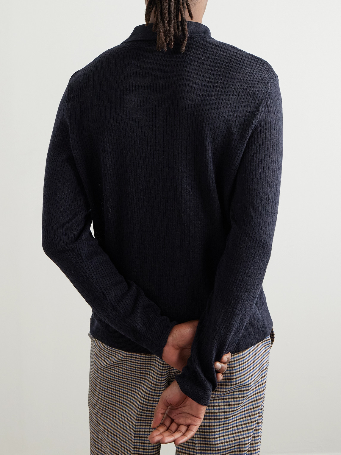 BARENA VENEZIA PEVARON RIBBED LINEN AND COTTON-BLEND POLO SHIRT
