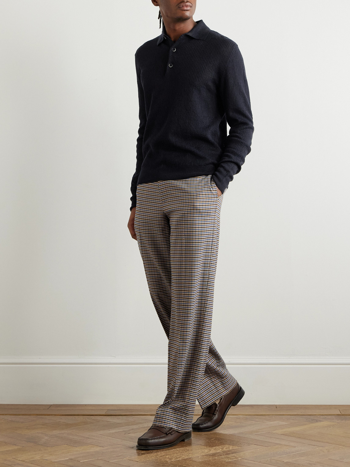 BARENA VENEZIA PEVARON RIBBED LINEN AND COTTON-BLEND POLO SHIRT