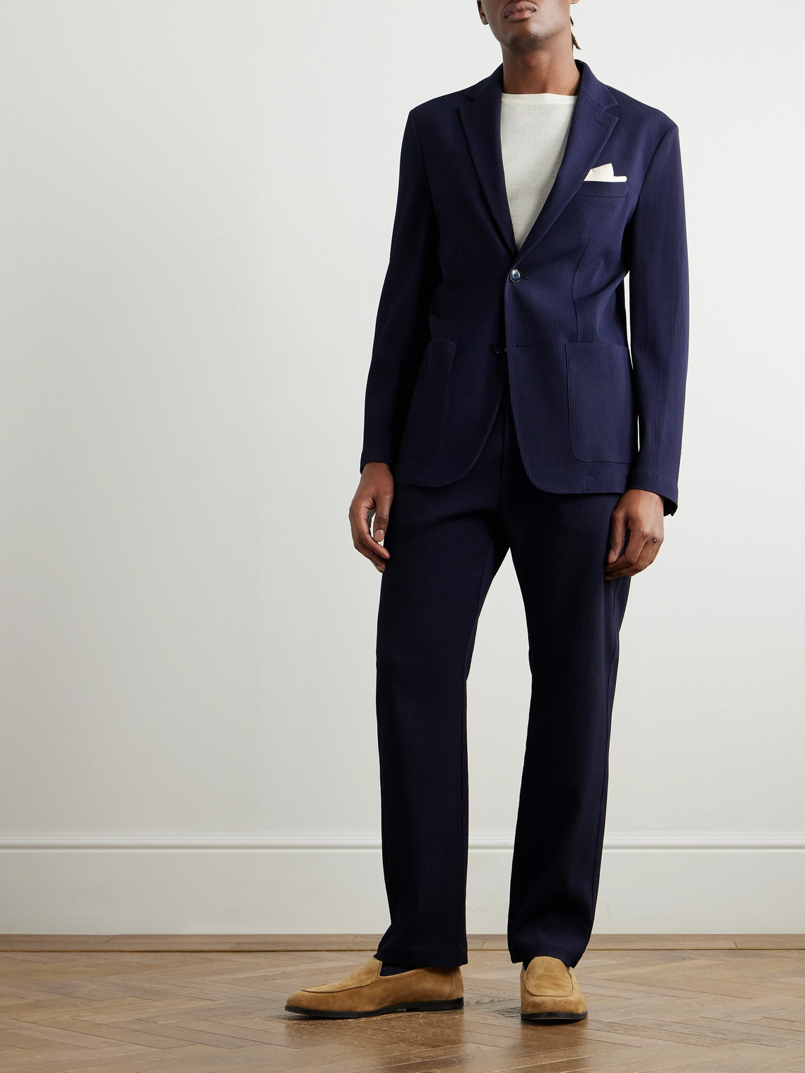 BARENA VENEZIA BORGO UNSTRUCTURED RIBBED WOOL-BLEND JERSEY SUIT JACKET