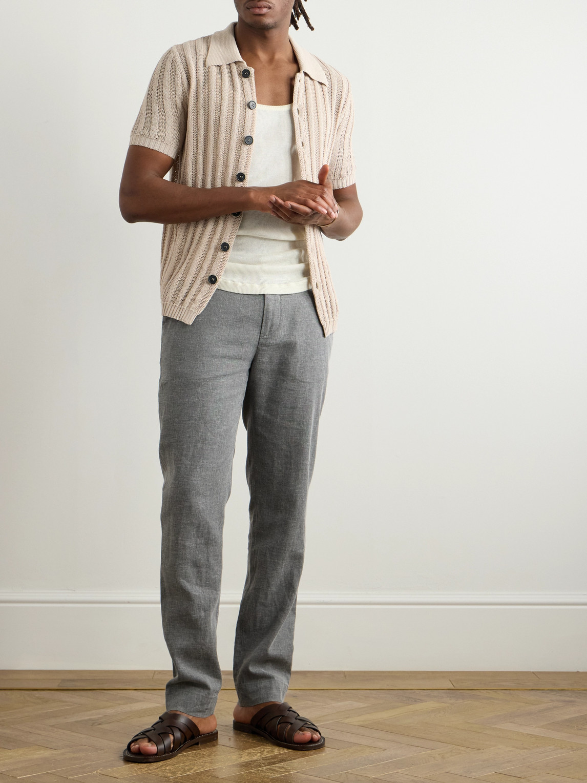 BARENA VENEZIA PINCO TAPERED LINEN-BLEND TROUSERS