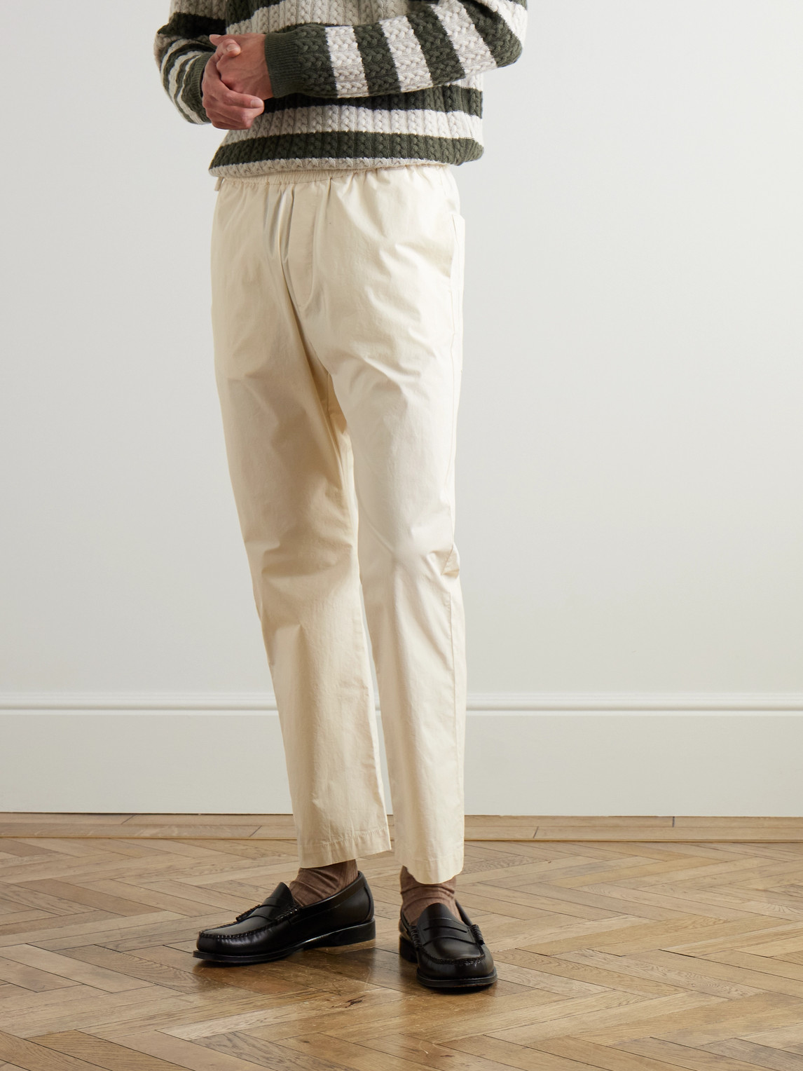 BARENA VENEZIA BATIVOGA STRAIGHT-LEG GARMENT-DYED COTTON-BLEND TROUSERS 