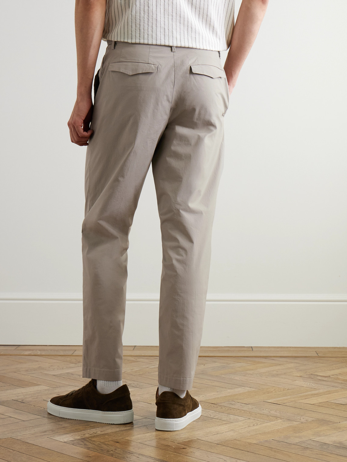 Shop Barena Venezia Masco Straight-leg Pleated Cotton-blend Trousers In Neutrals
