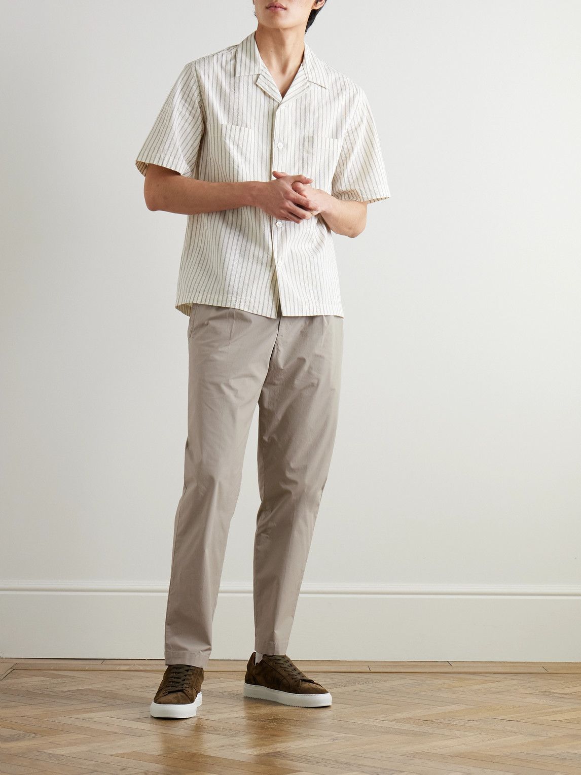BARENA VENEZIA MASCO STRAIGHT-LEG PLEATED COTTON-BLEND TROUSERS