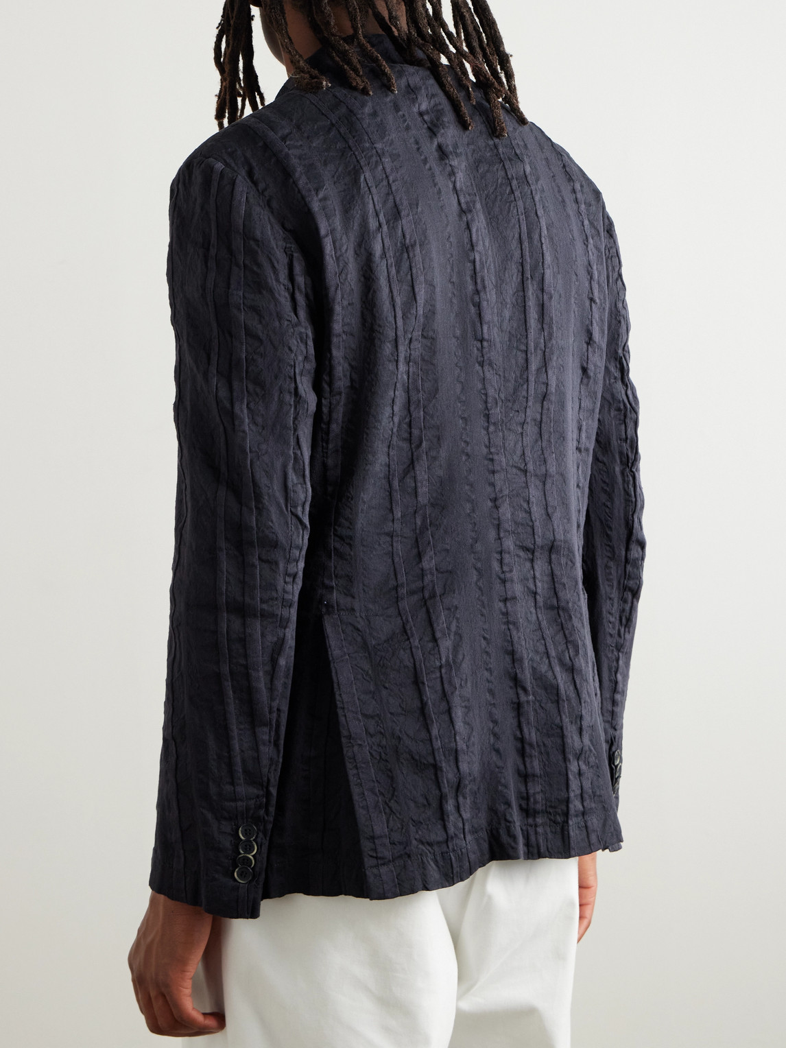 BARENA VENEZIA LEVO STRIPED LINEN AND COTTON-BLEND BLAZER