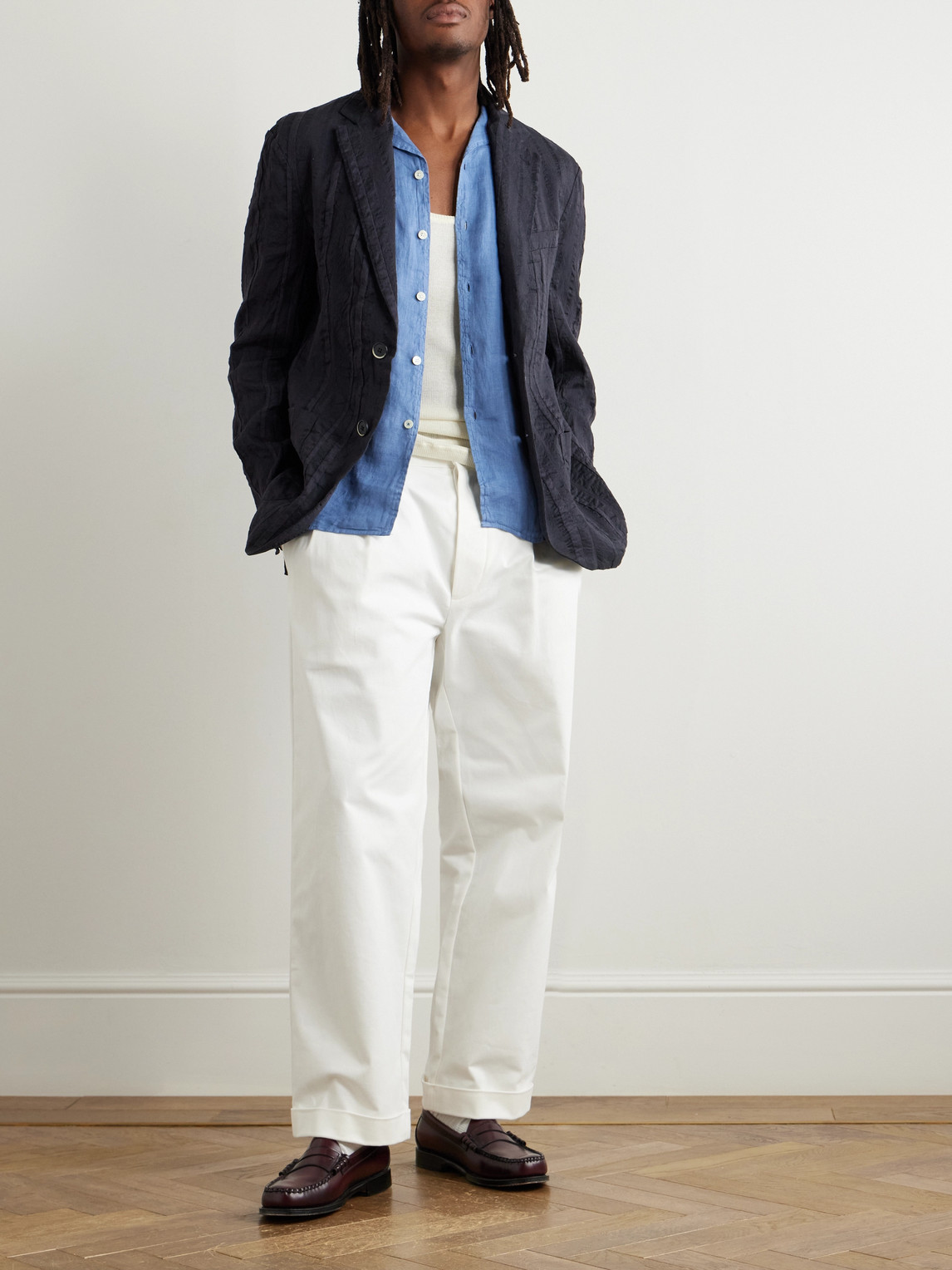 BARENA VENEZIA LEVO STRIPED LINEN AND COTTON-BLEND BLAZER