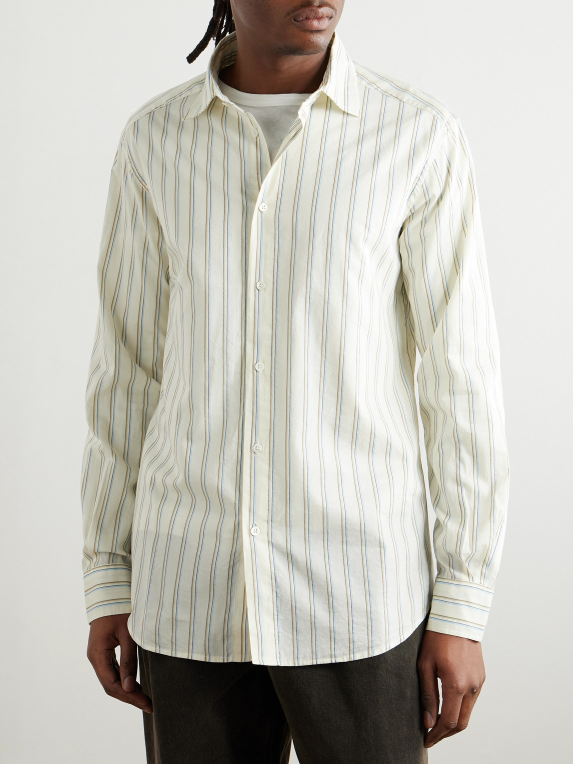 BARENA VENEZIA SURIAN STRIPED COTTON AND SILK-BLEND POPLIN SHIRT 
