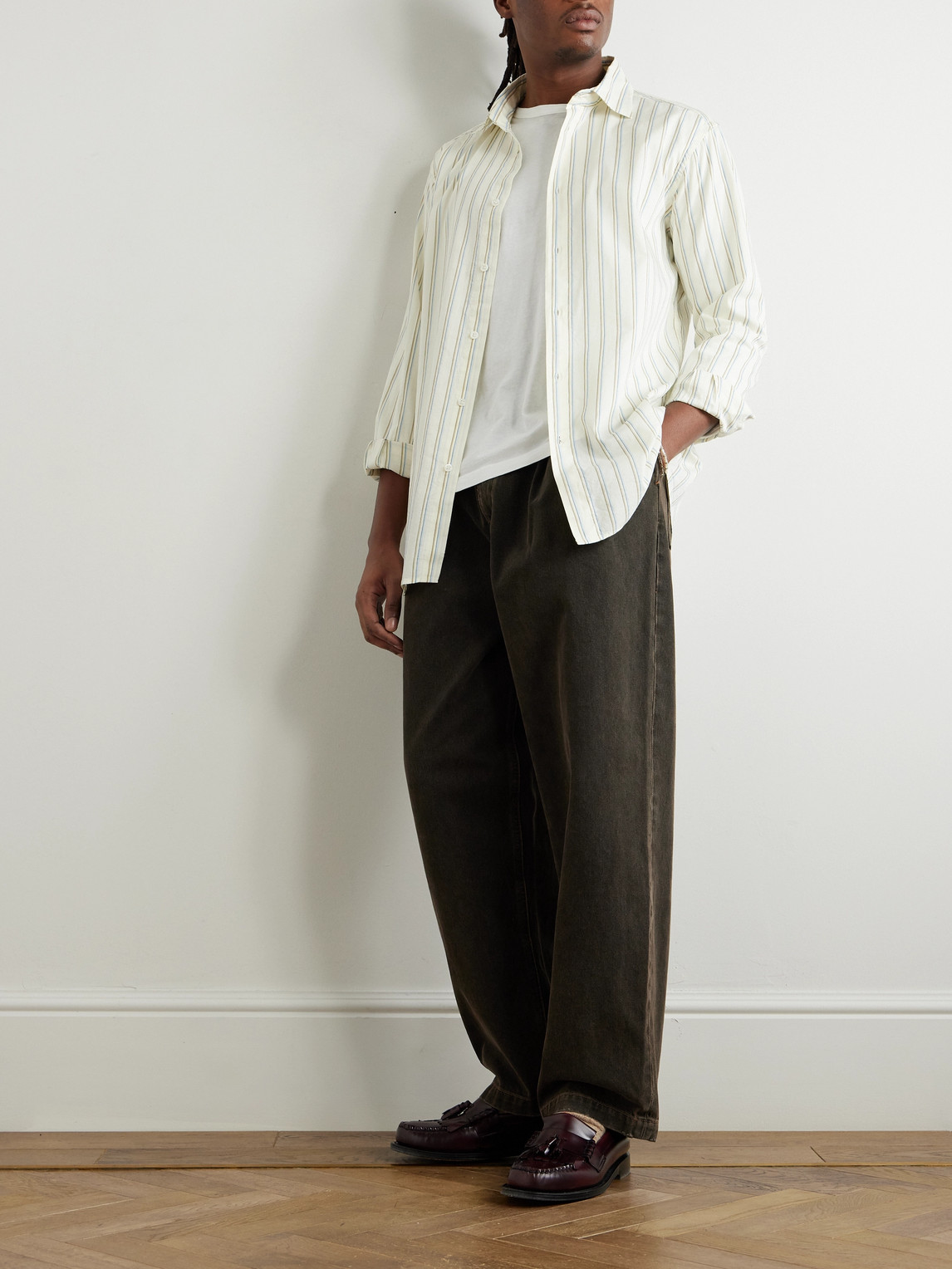 BARENA VENEZIA SURIAN STRIPED COTTON AND SILK-BLEND POPLIN SHIRT 