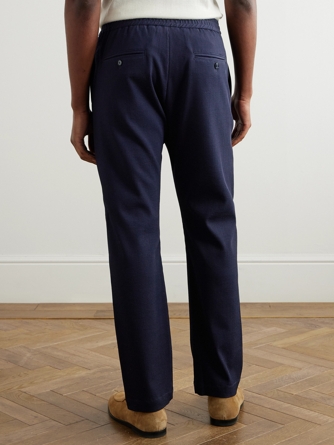 BARENA VENEZIA RIOBARBO STRAIGHT-LEG RIBBED VIRGIN WOOL-BLEND JERSEY SUIT TROUSERS 