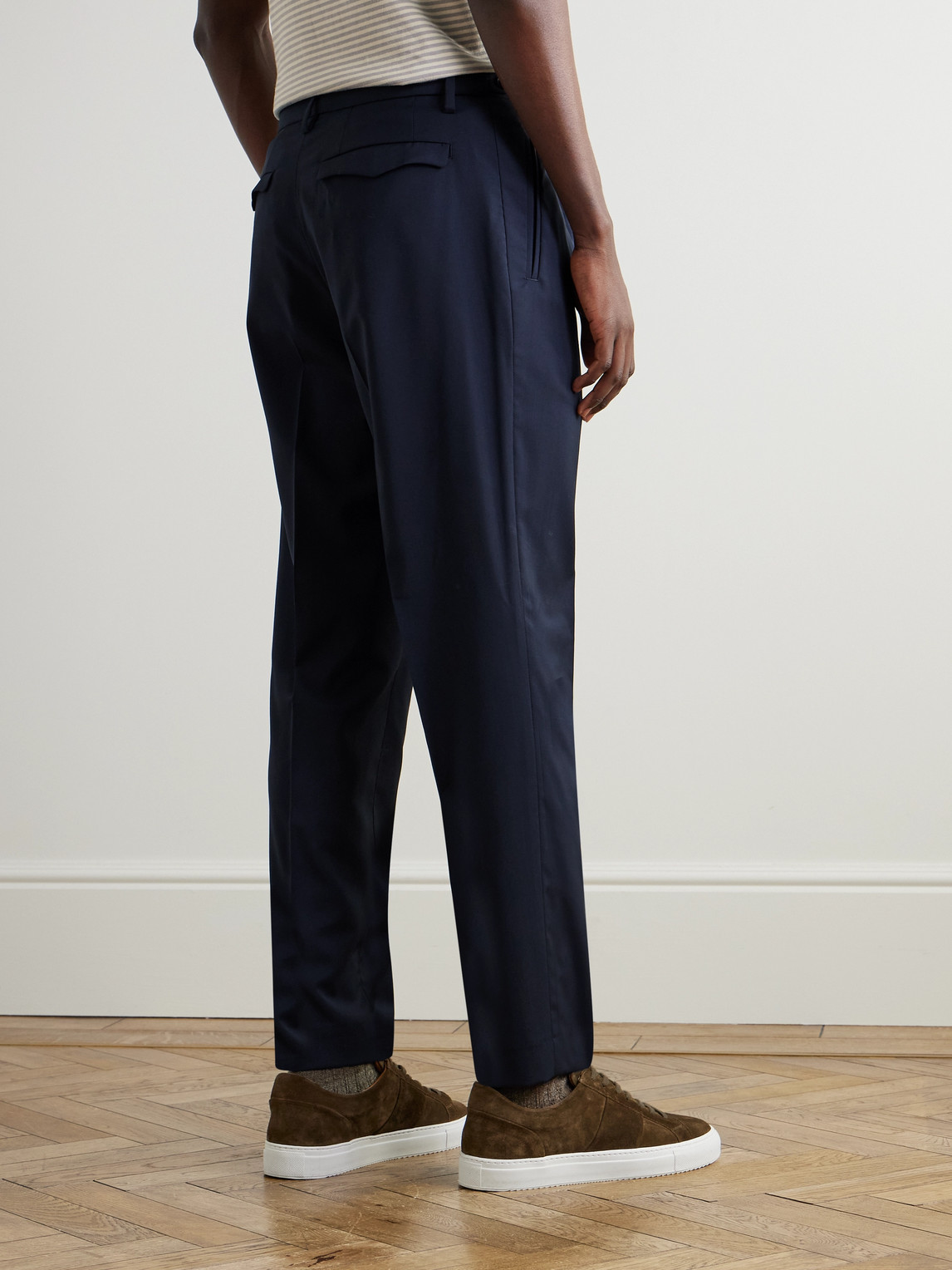 Shop Barena Venezia Tapered Pleated Virgin Wool Suit Trousers In Blue