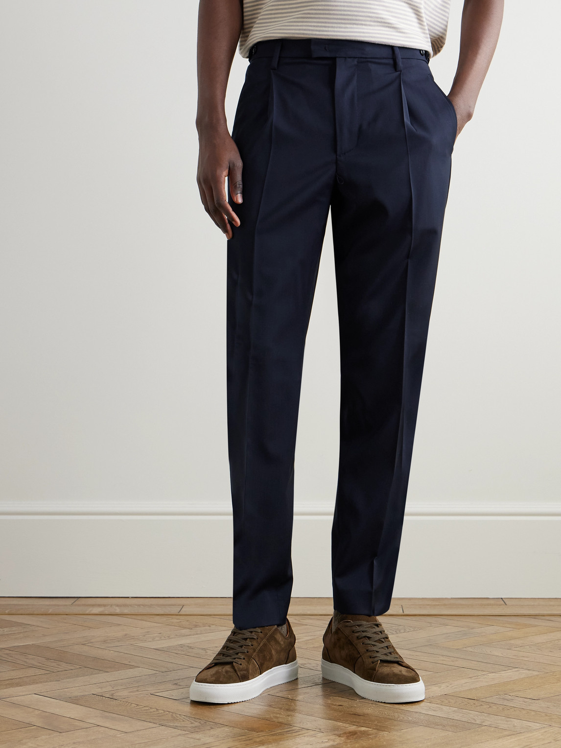 BARENA VENEZIA TAPERED PLEATED VIRGIN WOOL SUIT TROUSERS 